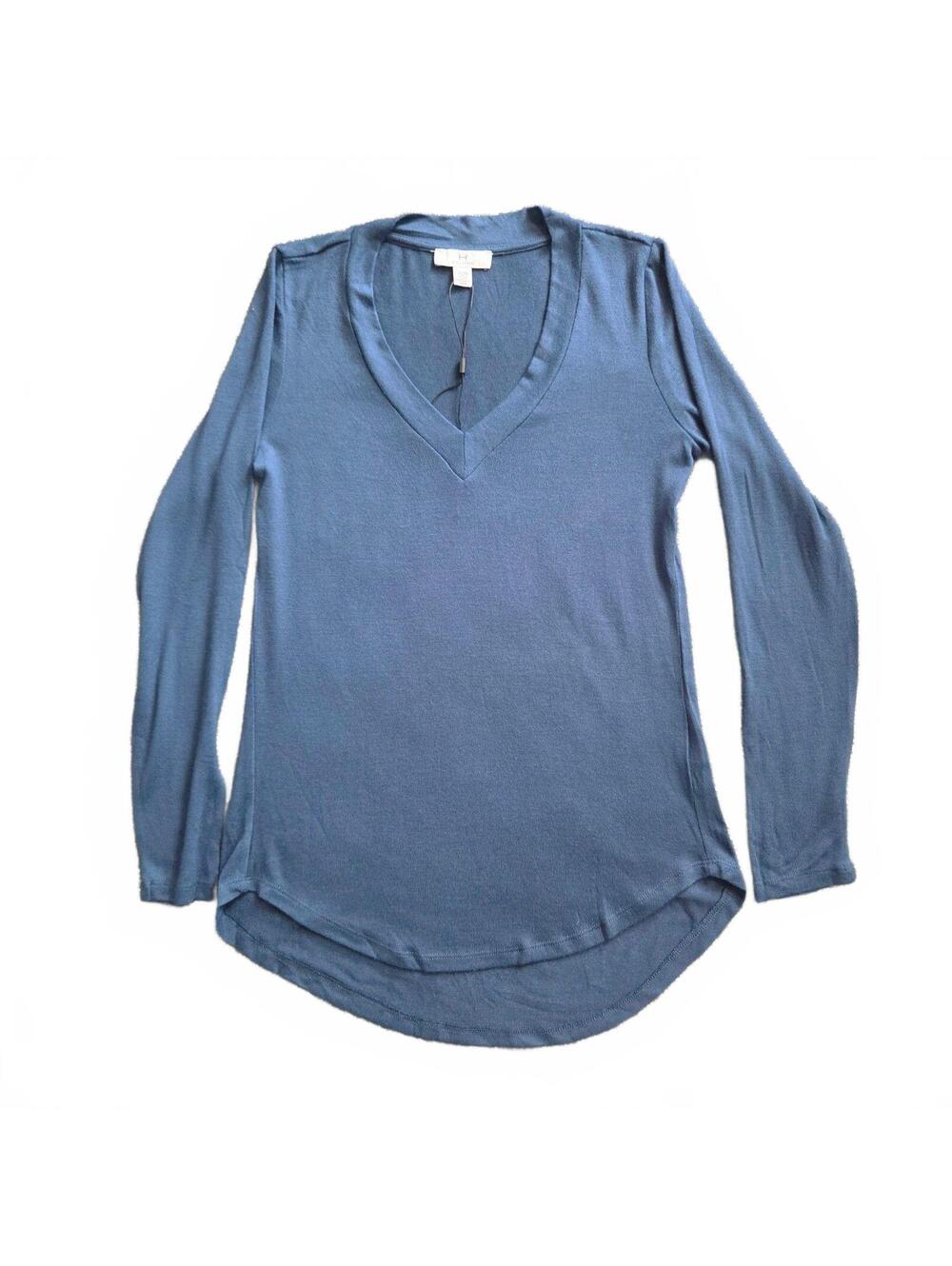 Halston Storm Blue V-Neck Long Sleeve Top XS